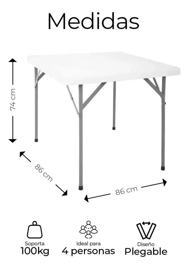 Mesa Plegable Cuadrada Plástico Resistente 86cm Jardin Exter - Imagen 2