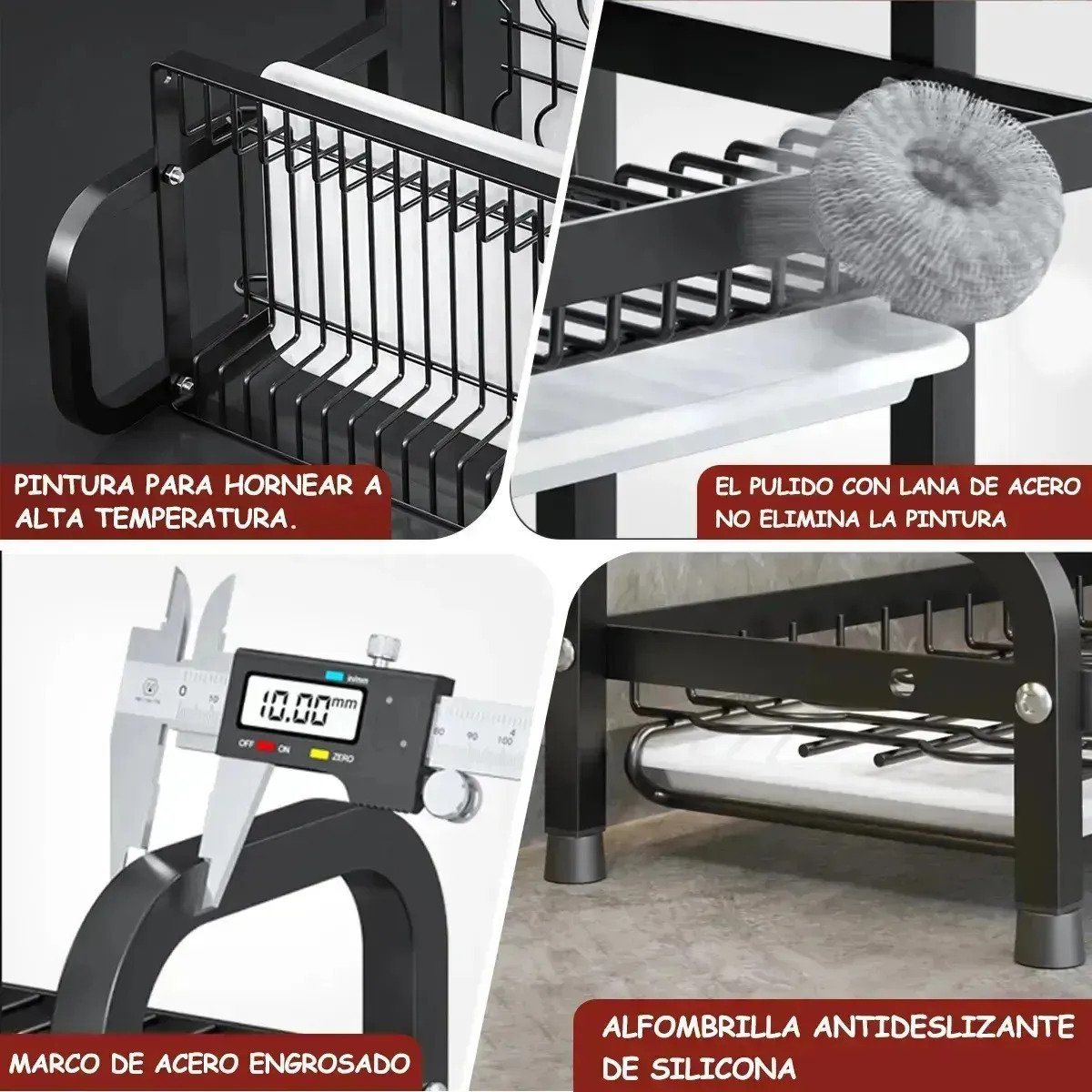 Secaplatos Escurreplatos 3 Pisos Acero Inox Negro - Imagen 6