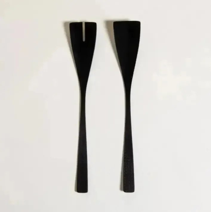 Set De 2 Cubiertos Para Ensalada Negros Rectos De 34 Cm