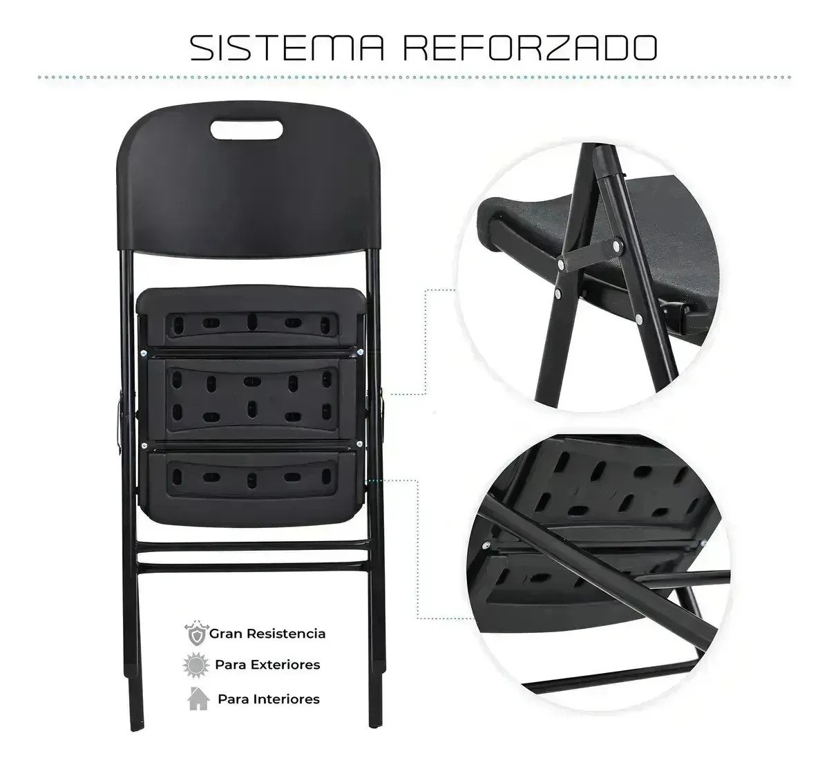 Pack 4 Sillas Plegables Reforzadas Blancas Negras - Imagen 3