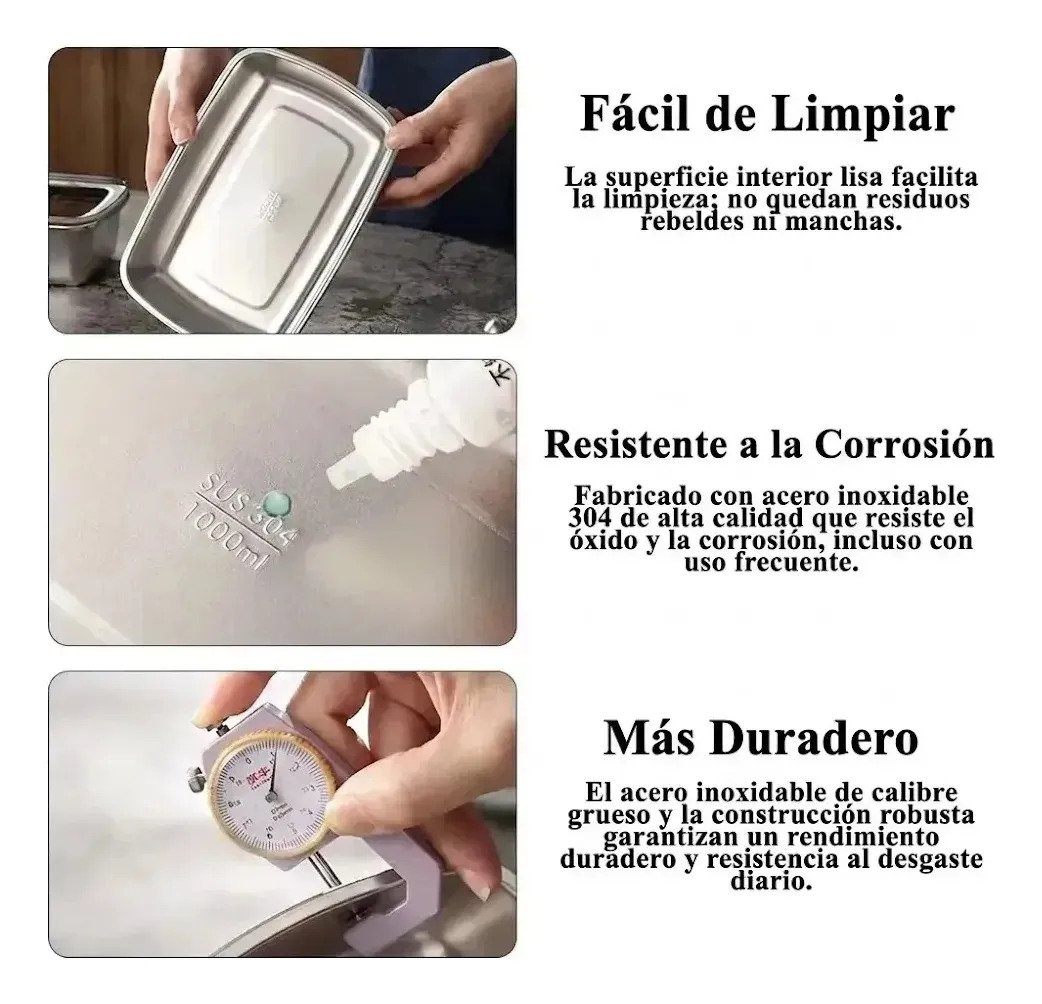 Set X7 Contenedor Tupper Taper Acero Inoxidable Hermetico - Imagen 3